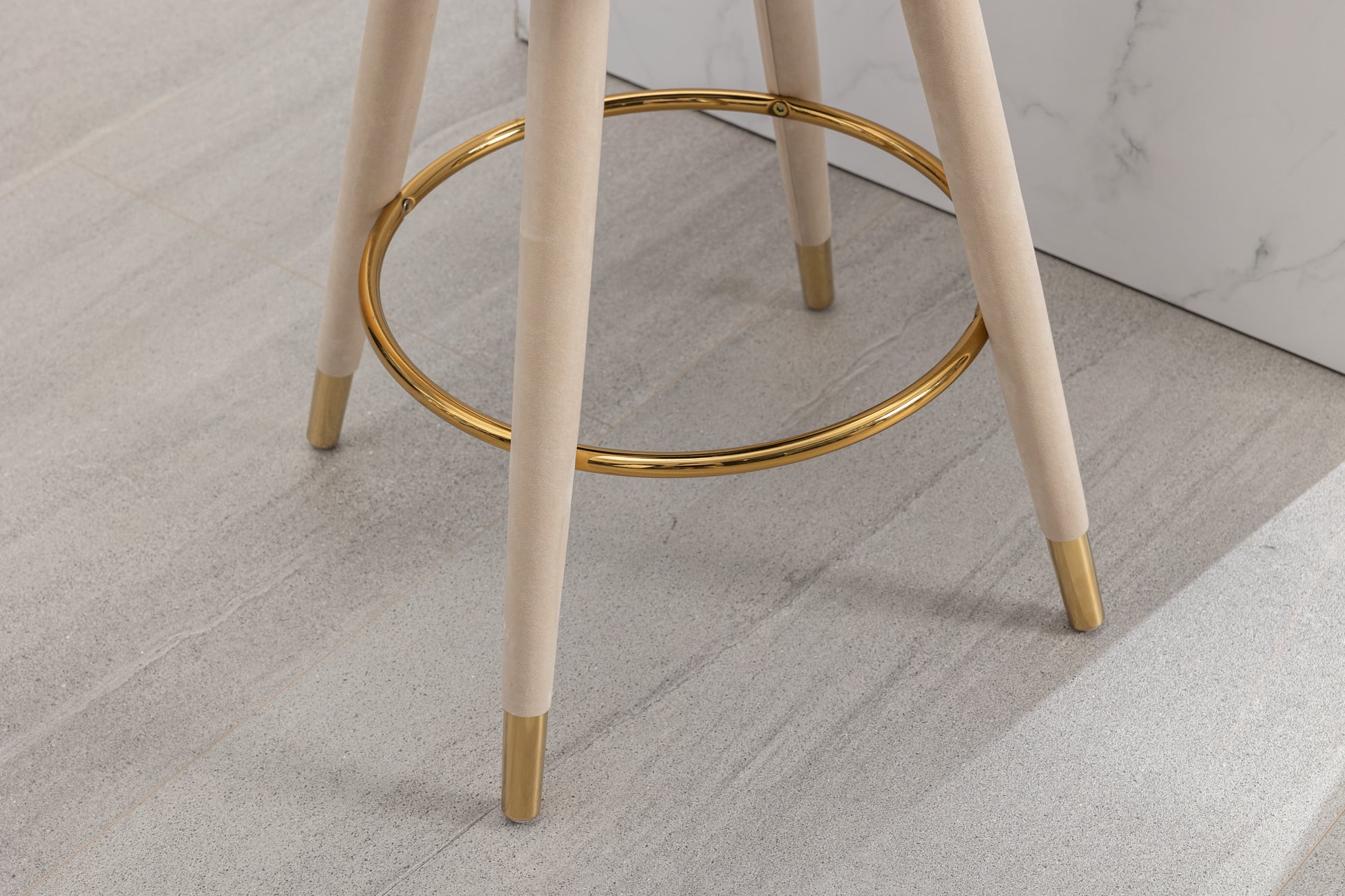 Coolmore Counter Height Bar Stools Set Of 2 For Kitchen Counter Solid Wood Legs With A Fixed Height Of 360 Degrees Beige Velvet