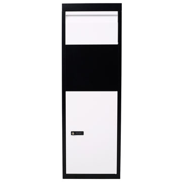Package Delivery Box, 14'' X 11.3'' X 42'', Galvanized Steel Parcel Mailbox W Code Lock & Mounting Hardware, For Outdoor Porch, Curbside, Black And White White Black Steel