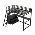 Twin Size Metal&Wood Loft Bed With Desk And Shelves, Two Built In Drawers, Black Black Metal & Wood