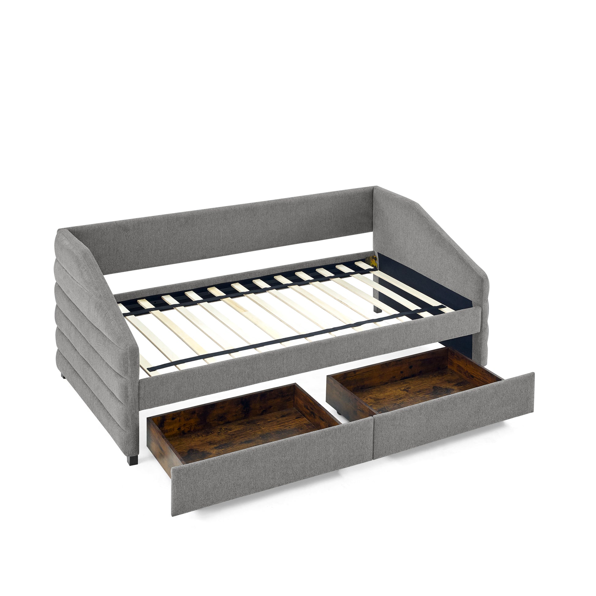 Twin Size Daybed With Two Drawers Trundle Upholstered Tufted Sofa Bed, Linen Fabric, Grey 82.5"X42.5"X34" Box Spring Not Required Twin Grey Composite Bedroom Classic,Contemporary,French,Luxury,Modern Linen Linen