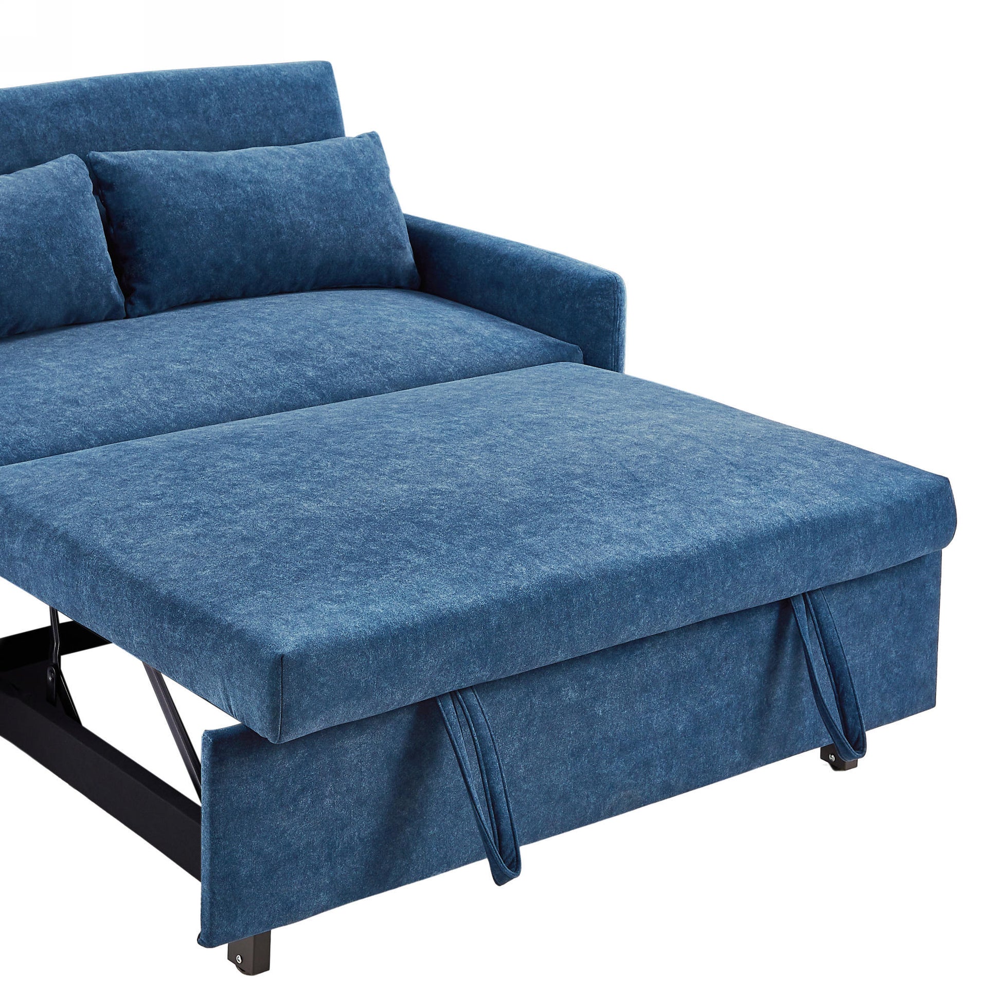 55.1" Pull Out Sleep Sofa Bed Loveseats Sofa Couch With Adjsutable Backrest, Storage Pockets, 2 Soft Pillows, Usb Ports For Living Room, Bedroom, Apartment, Office, Blue Old Sku Wf307821Aac Blue Foam Microfiber