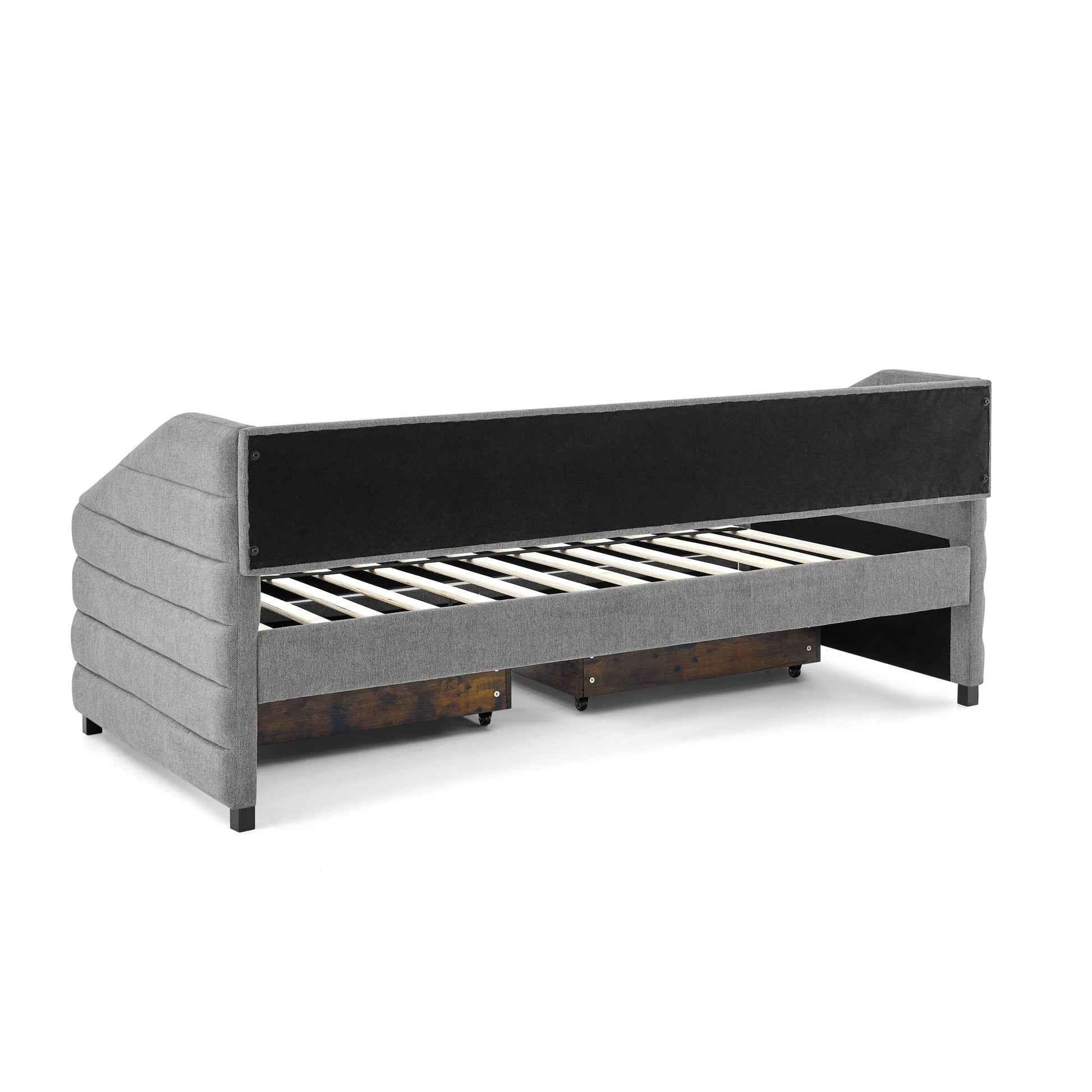 Twin Size Daybed With Two Drawers Trundle Upholstered Tufted Sofa Bed, Linen Fabric, Grey 82.5"X42.5"X34" Box Spring Not Required Twin Grey Composite Bedroom Classic,Contemporary,French,Luxury,Modern Linen Linen