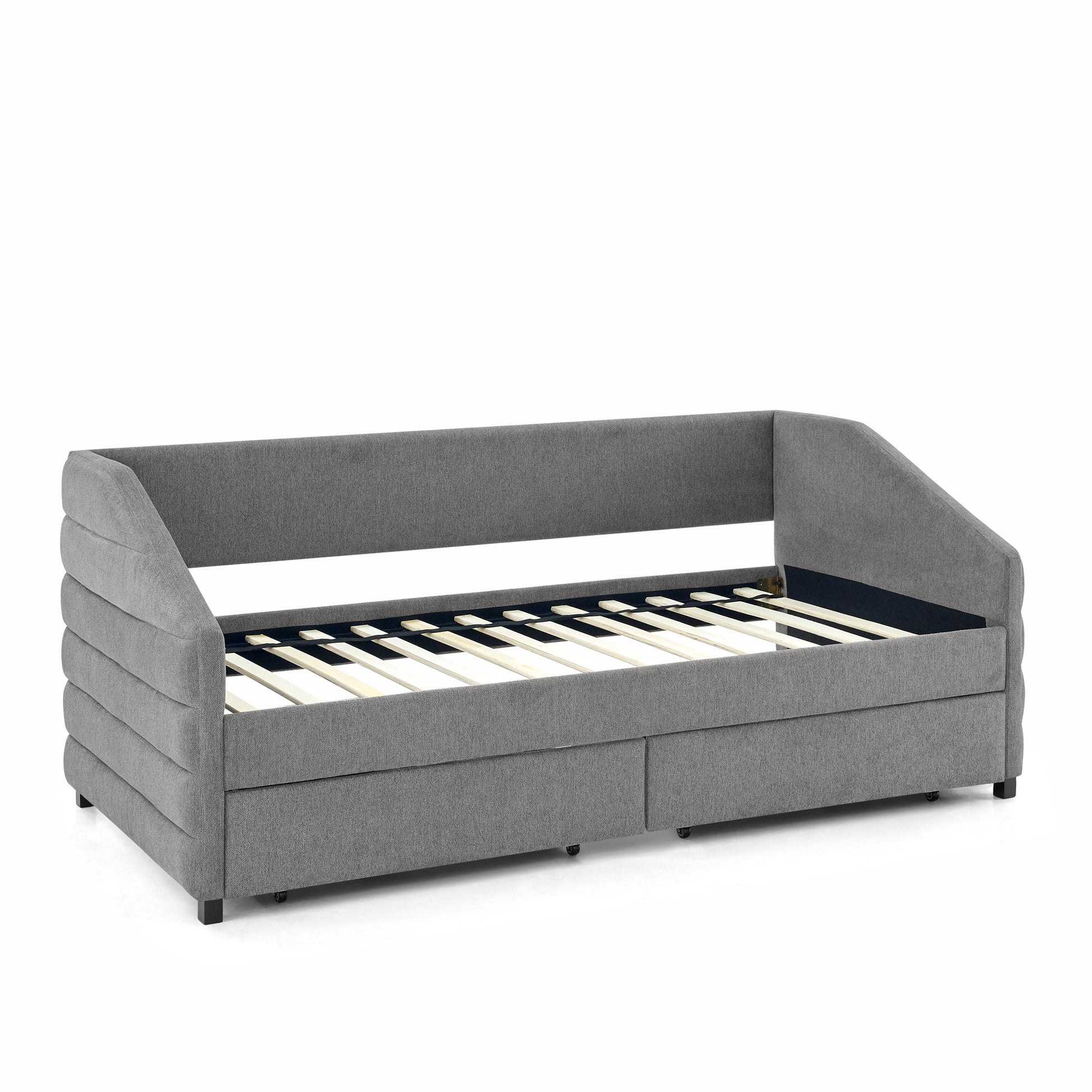Twin Size Daybed With Two Drawers Trundle Upholstered Tufted Sofa Bed, Linen Fabric, Grey 82.5"X42.5"X34" Box Spring Not Required Twin Grey Composite Bedroom Classic,Contemporary,French,Luxury,Modern Linen Linen