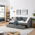 Twin Size Daybed With Two Drawers Trundle Upholstered Tufted Sofa Bed, Linen Fabric, Grey 82.5