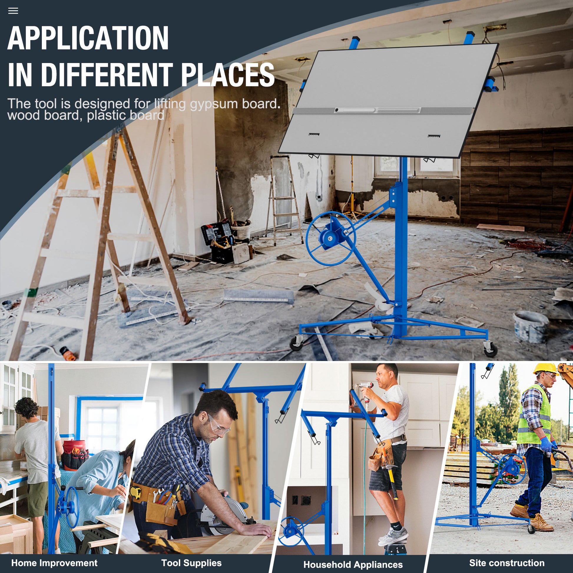 16Ft Lift Drywall Panel Hoist Jack For Ceiling Blue Blue Iron Plastic