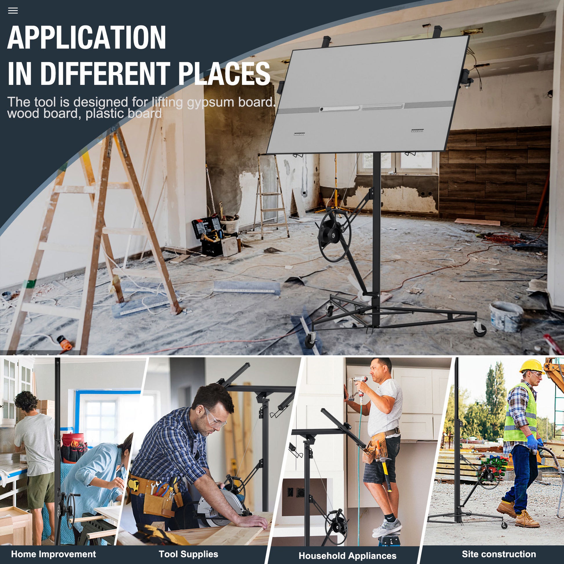 11Ft Lift Drywall Panel Hoist Jack For Ceiling Black Black Iron Plastic