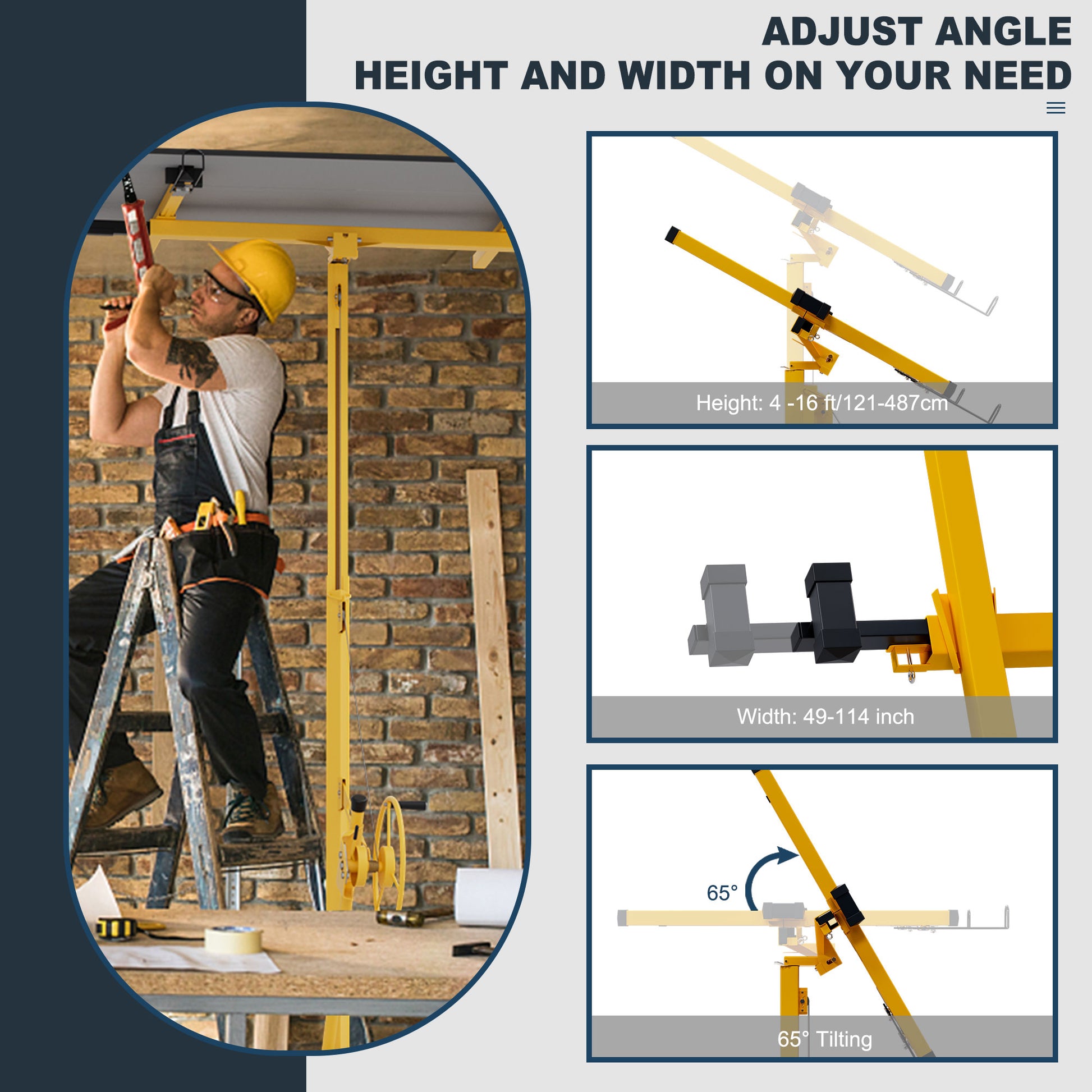 16Ft Lift Drywall Panel Hoist Jack For Ceiling Yellow Yellow Iron Plastic