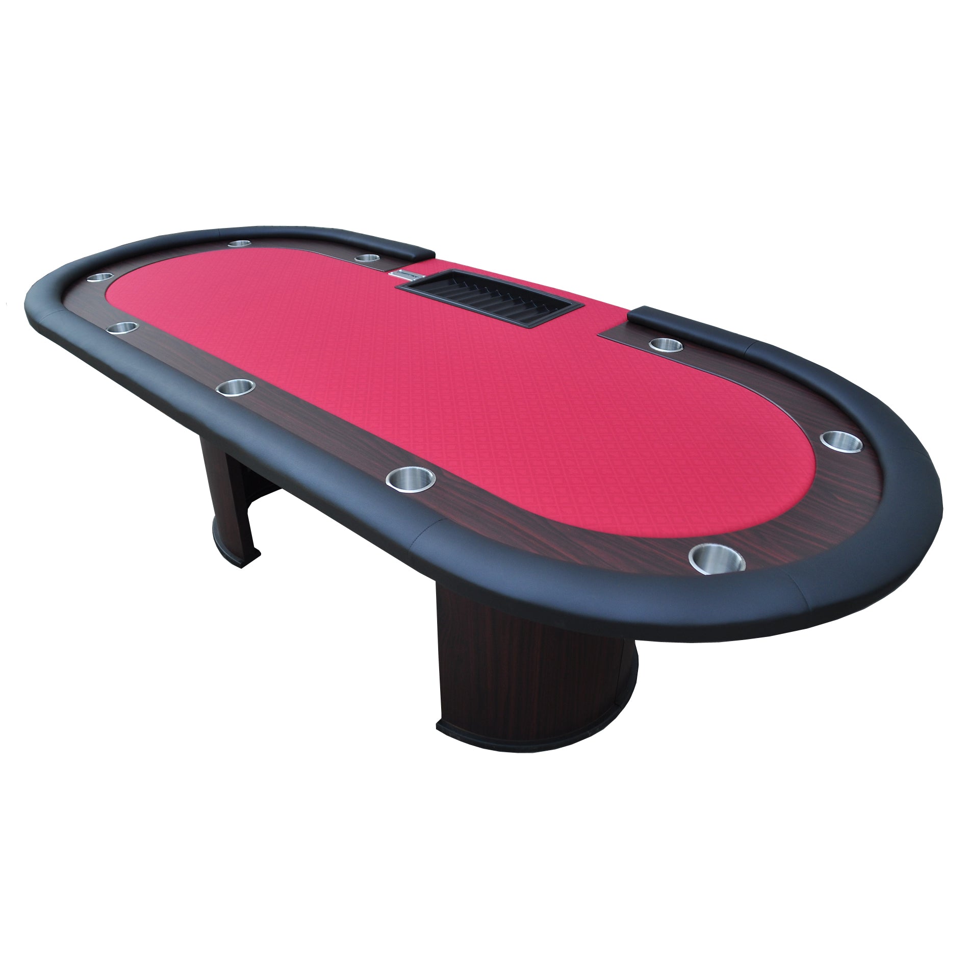 96" 9 Players Oval Red Waterproof Surface Red Racetrack Casino Game Texas Hold'Em Poker Table With Tray & Dropbox Red Wood