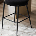 Set Of 4 Modern Teddy Fabric Upholstered Bar Stools Metal Base High Stool Suitable For Kitchen, Dining And Living Room Black Stylish And Comfortable Island Seating Black Metal