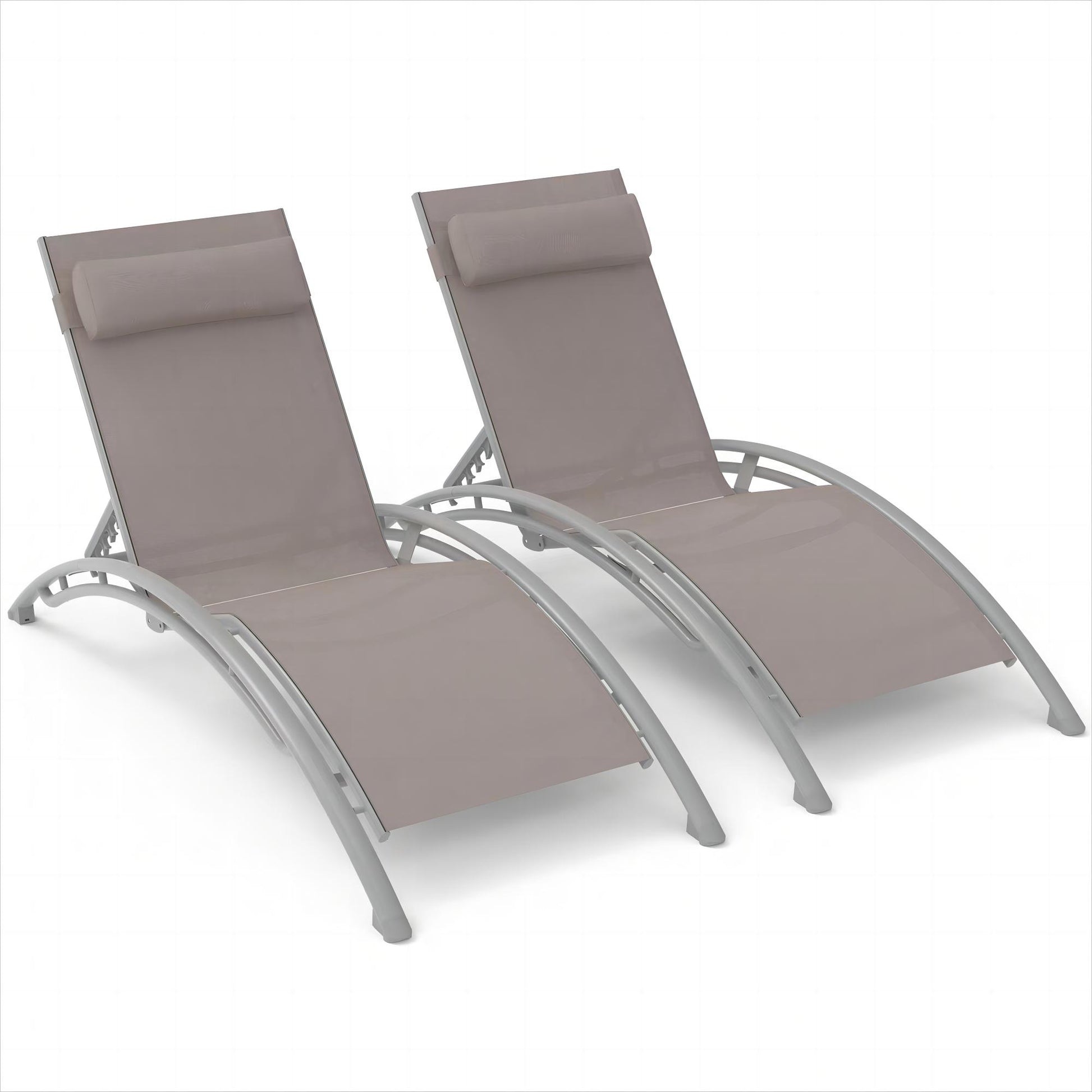 Outdoor Chaise Lounge Set Of 2 Patio Recliner Chairs With Adjustable Backrest And Removable Pillow For Indoor&Outdoor Beach Pool Sunbathing Lawn Khaki,2 Lounge Chairs Khaki Aluminium
