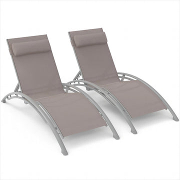 Outdoor Chaise Lounge Set Of 2 Patio Recliner Chairs With Adjustable Backrest And Removable Pillow For Indoor&Outdoor Beach Pool Sunbathing Lawn Khaki,2 Lounge Chairs Khaki Aluminium