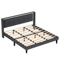 Queen Size Upholstered Platform Bed Frame With Headboard And Sturdy Wooden Slats, High Load Bearing Capacity, Non Slip And Noiseless, No Springs Required, Easy To Assemble, Dark Gray Bed Dark Grey Metal & Wood