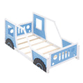 Twin Size Classic Car Shaped Platform Bed With Wheels,Blue Box Spring Not Required Twin Blue Wood Bedroom Bed Frame Pine