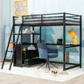 Twin Size Metal&Wood Loft Bed With Desk And Shelves, Two Built In Drawers, Black Black Metal & Wood
