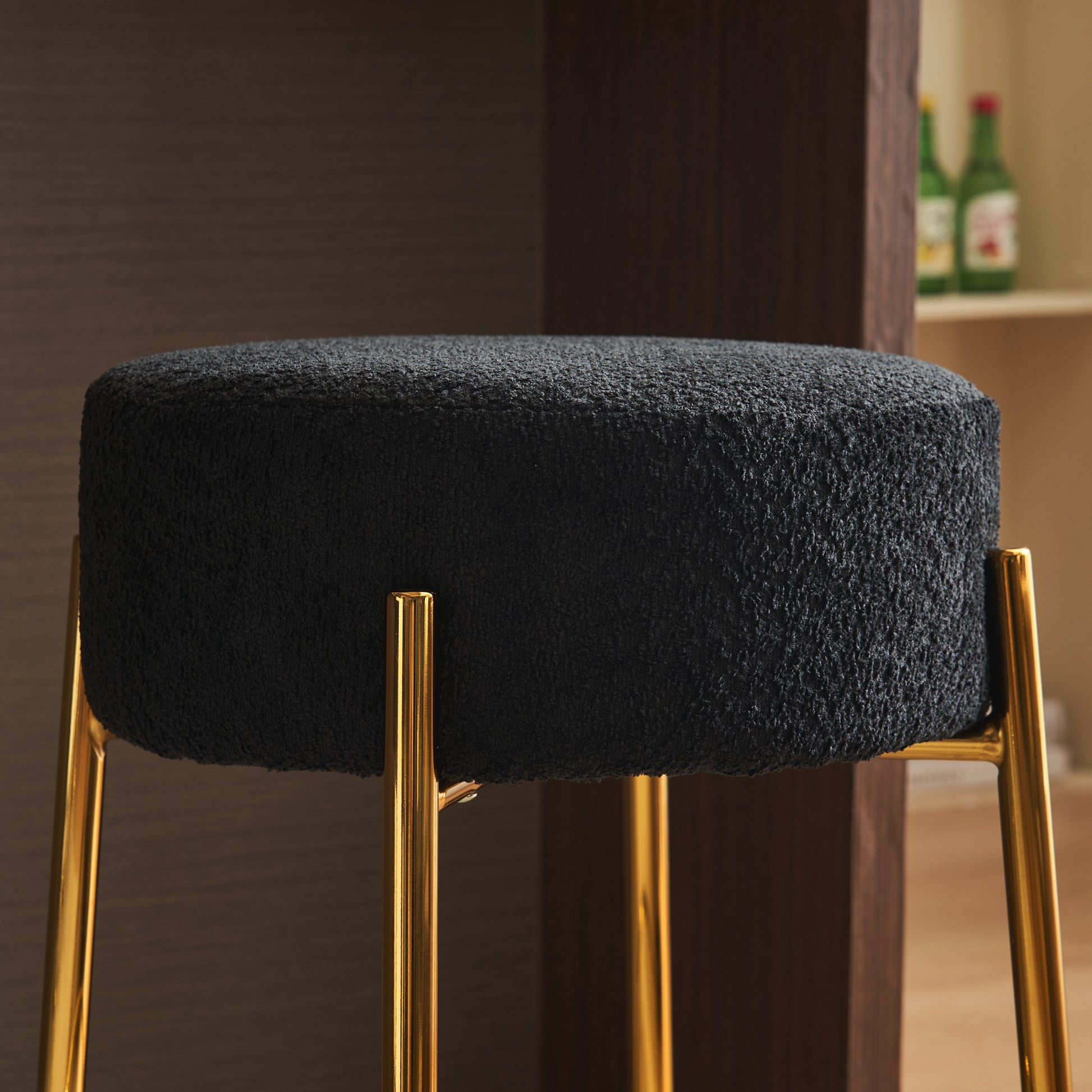 24" Tall, Round Bar Stools, Set Of 2 Contemporary Upholstered Dining Stools For Kitchens, Coffee Shops And Bar Stores Includes Sturdy Hardware Support Legs Black Foam