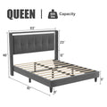Queen Size Upholstered Platform Bed Frame With Headboard And Sturdy Wooden Slats, High Load Bearing Capacity, Non Slip And Noiseless, No Springs Required, Easy To Assemble, Dark Gray Bed Dark Grey Metal & Wood