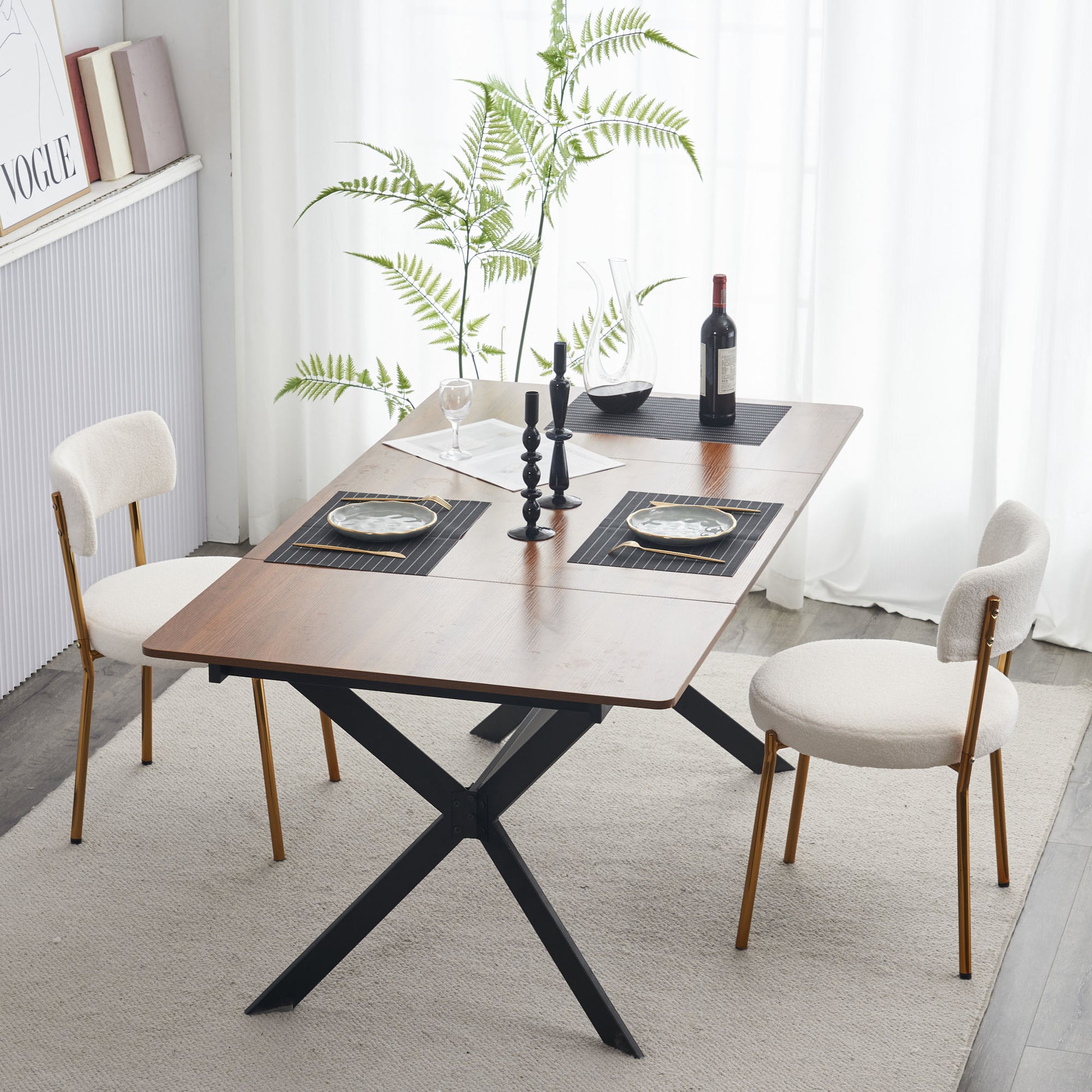 Set Of 4 Mid Century Modern Dining Chairs Teddy Fabric Upholstered Curved Back Metal Frame Beigeelegant And Comfortable Kitchen Chairs Beige Metal