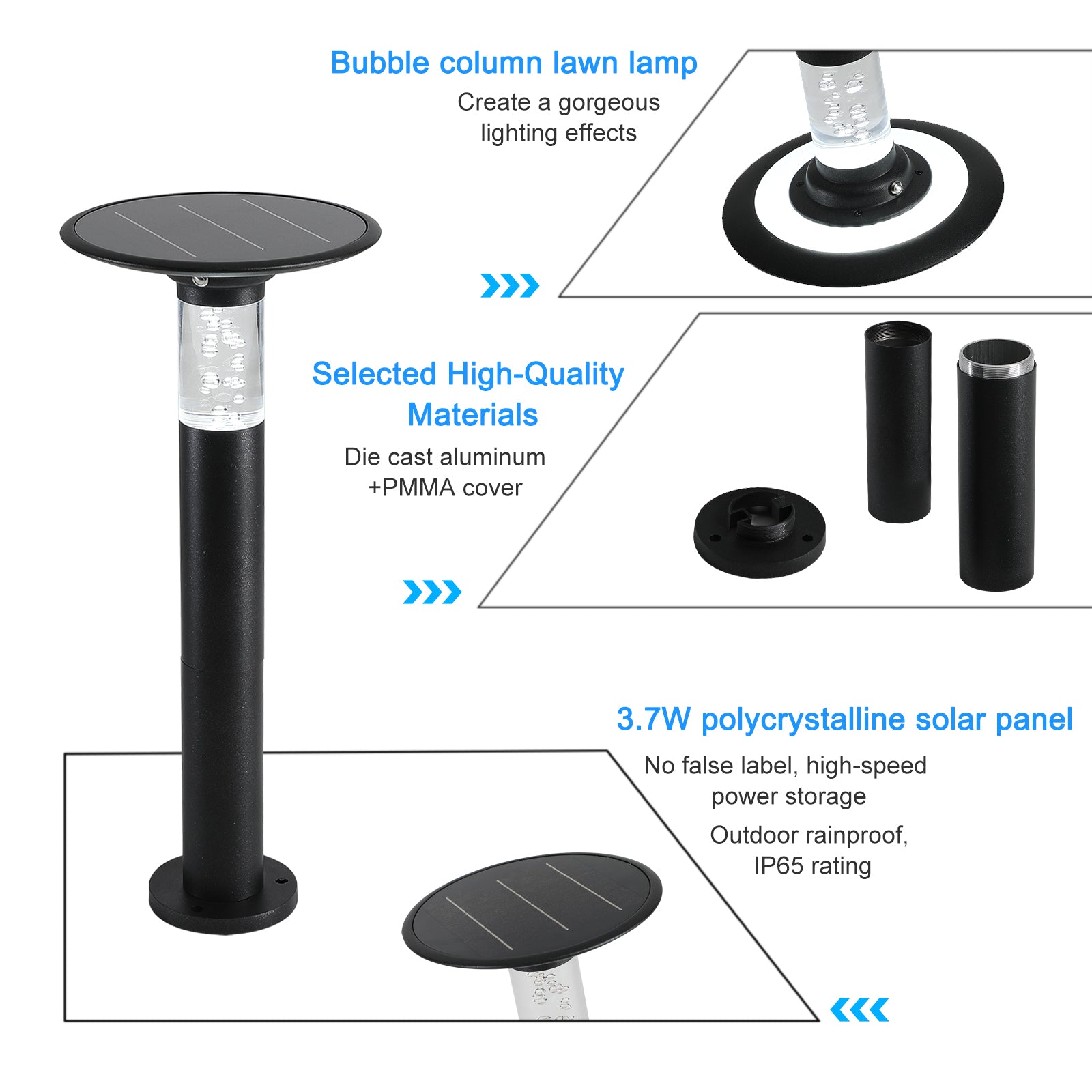 Solar Lawn Light With Dimmable Led Black Aluminium