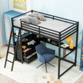 Twin Size Metal&Wood Loft Bed With Desk And Shelves, Two Built In Drawers, Black Black Metal & Wood