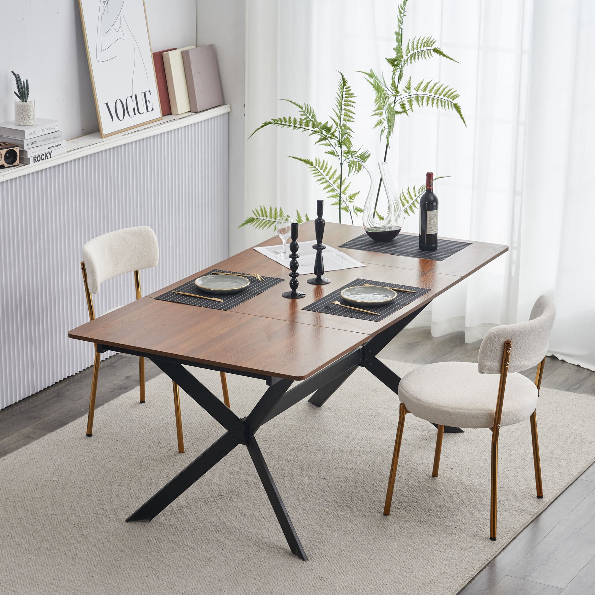 Set Of 4 Mid Century Modern Dining Chairs Teddy Fabric Upholstered Curved Back Metal Frame Beigeelegant And Comfortable Kitchen Chairs Beige Metal