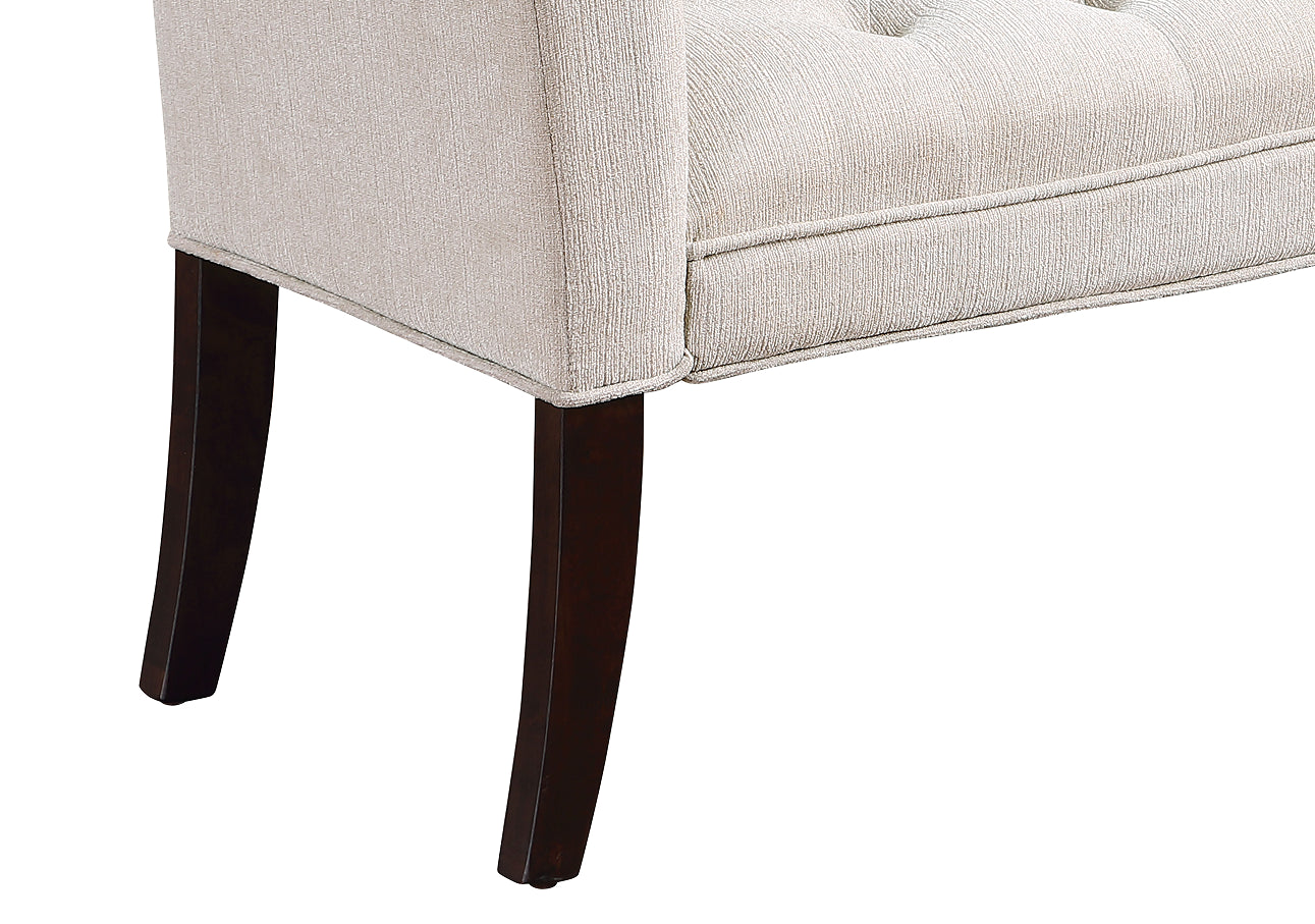 Bed End Bench, Button Tufted Design, Bedroom Entrance Bench With Armrest And Solid Wood Legs, Suitable For Bedroom, Beige Beige Wood Espresso Bedroom Modern Rubberwood Foam Linen Rubber Wood