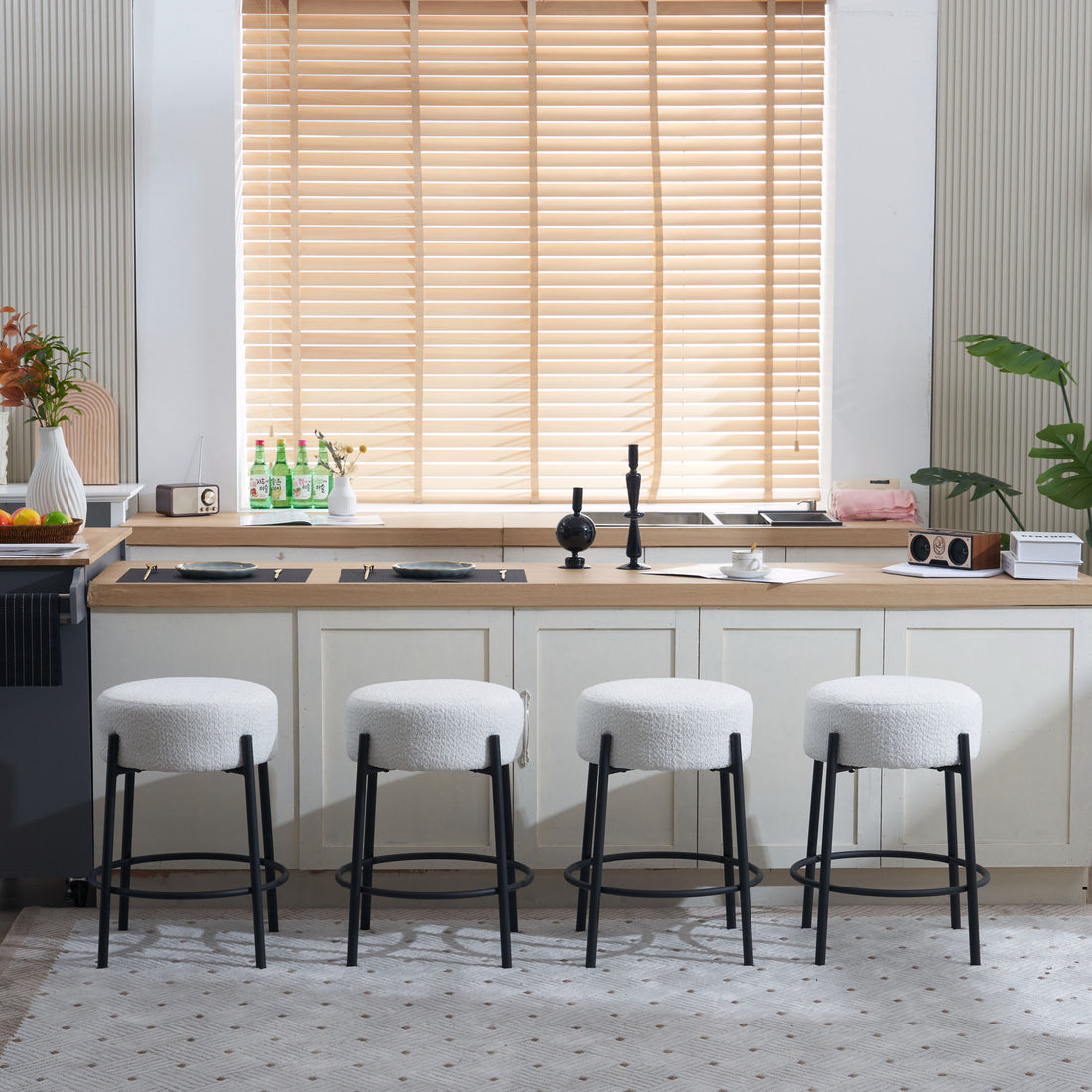 24" Tall, Round Bar Stools, Set Of 2 Contemporary Upholstered Dining Stools For Kitchens, Coffee Shops And Bar Stores Includes Sturdy Hardware Support Legs Beige Foam