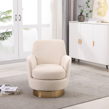Velvet Swivel Barrel Chair, Swivel Accent Chairs Armchair For Living Room, Reading Chairs For Bedroom Comfy, Round Barrel Chairs With Gold Stainless Steel Base Beige Beige Primary Living Space American Design Foam Velvet