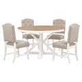 Functional Furniture Retro Style Dining Table Set With Extendable Table And 4 Upholstered Chairs For Dining Room And Living Room Oak Natural Wood Off White Oak Natural Wood Off White Solid Wood