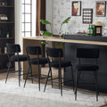 Set Of 4 Modern Teddy Fabric Upholstered Bar Stools Metal Base High Stool Suitable For Kitchen, Dining And Living Room Black Stylish And Comfortable Island Seating Black Metal