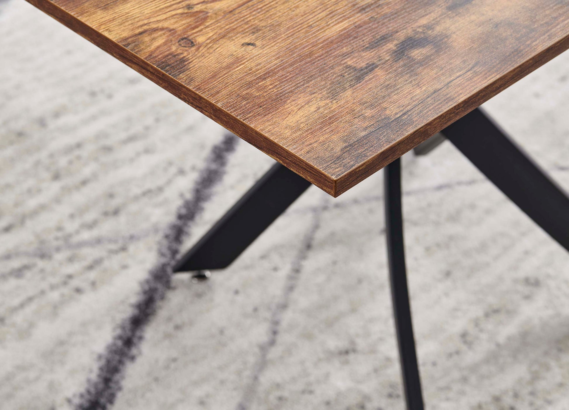 Rectangle Mdf Dining Table, Printed Walnut Table Top And Black Metal Base Walnut Mdf