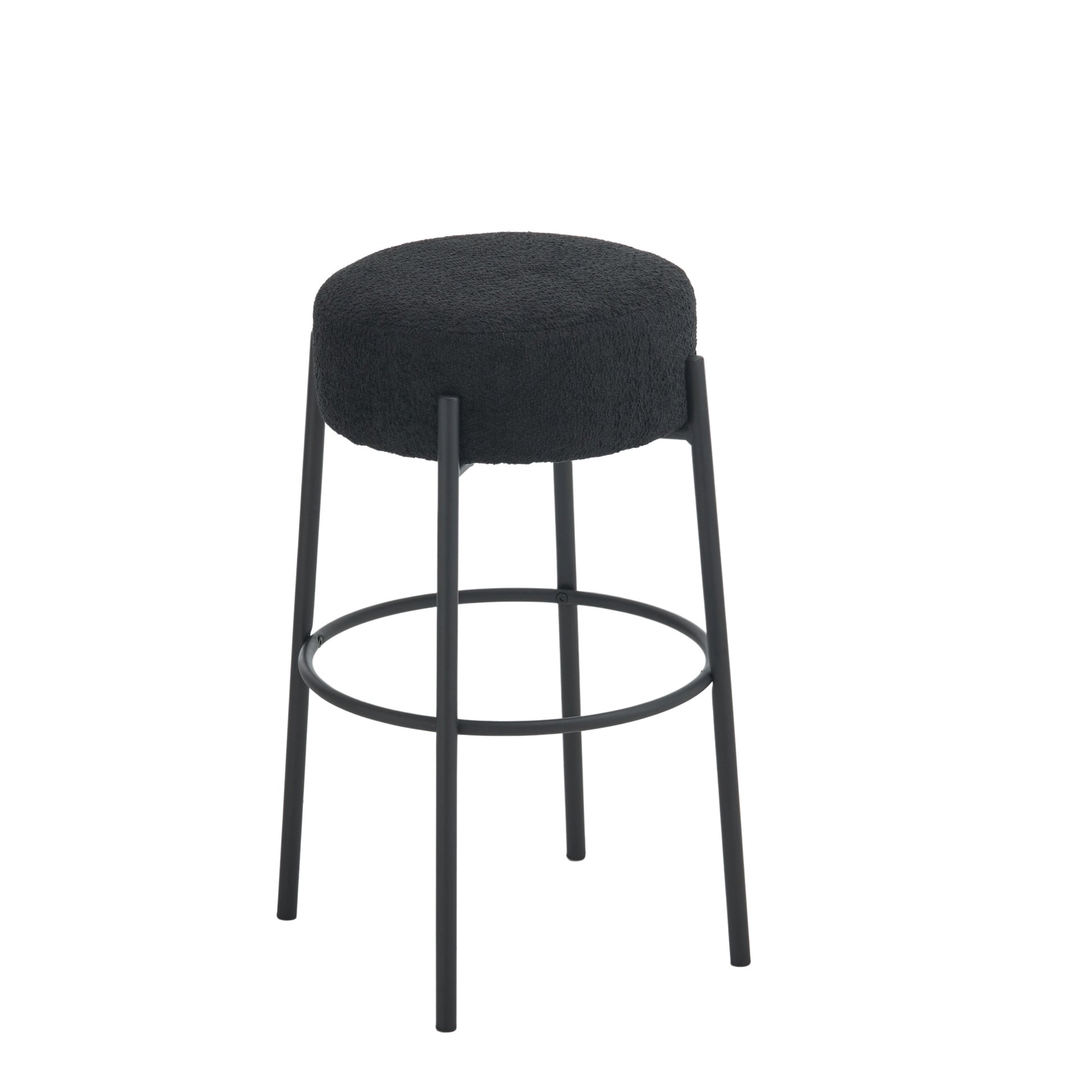 30" Tall, Round High Bar Stools, Set Of 2 Contemporary Upholstered Dining Stools For Kitchens, Coffee Shops And Bar Stores Includes Sturdy Hardware Support Legs Black Foam