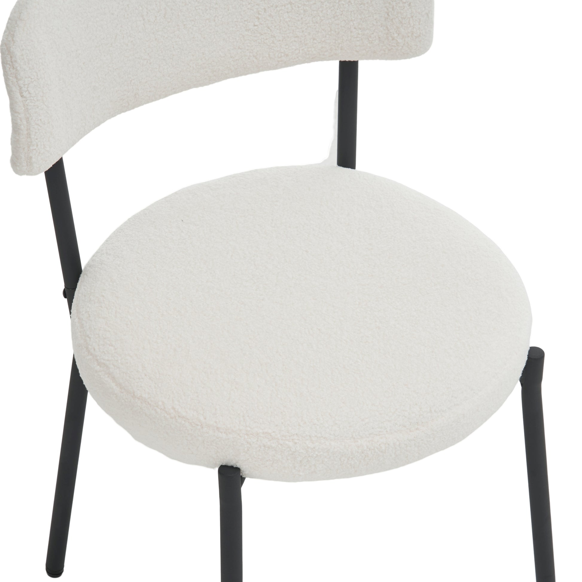Set Of 2 Mid Century Modern Dining Chairs Teddy Fabric Upholstered Curved Back Metal Frame Beige Elegant And Comfortable Kitchen Chairs Beige Metal