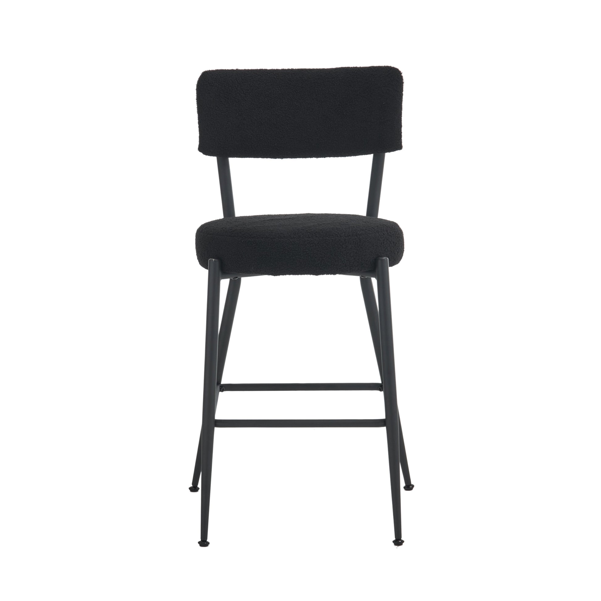 Set Of 4 Modern Teddy Fabric Upholstered Bar Stools Metal Base High Stool Suitable For Kitchen, Dining And Living Room Black Stylish And Comfortable Island Seating Black Metal