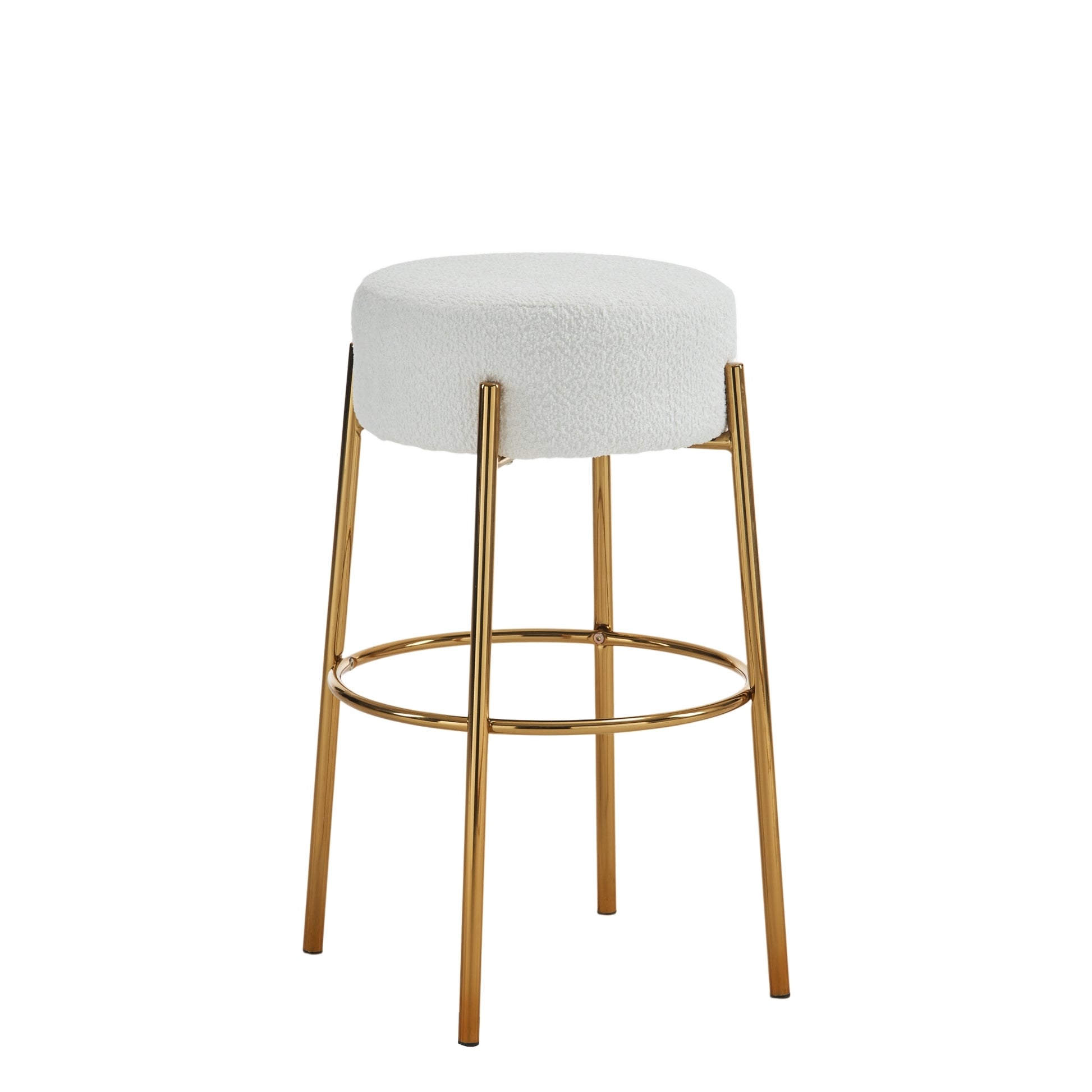 30" Tall, Round High Bar Stools, Set Of 2 Contemporary Upholstered Dining Stools For Kitchens, Coffee Shops And Bar Stores Includes Sturdy Hardware Support Legs Beige Foam