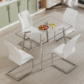Glass Dining Table, Dining Chair Set, 4 White Dining Chairs And 1 Dining Table Table Measures 51