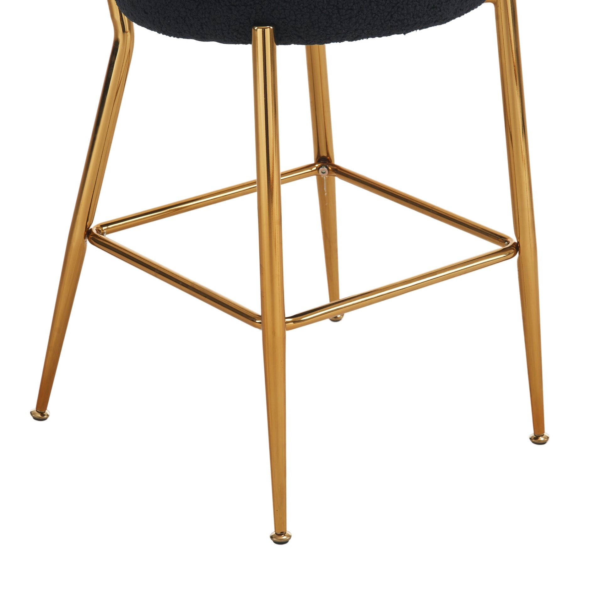 Set Of 4 Modern Teddy Fabric Upholstered Bar Stools Metal Base High Stool Suitable For Kitchen, Dining And Living Room Black Stylish And Comfortable Island Seating Black Metal