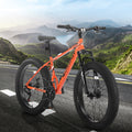 S26109 26 Inch Fat Tire Bike Adult Youth Full Shimano 21 Speed Mountain Bike, Dual Disc Brake, High Carbon Steel Frame, Front Suspension, Mountain Trail Bike, Urban Commuter City Bicycle Cycling Orange Without Anti Slip Garden & Outdoor American Design