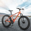 S26109 26 Inch Fat Tire Bike Adult Youth Full Shimano 21 Speed Mountain Bike, Dual Disc Brake, High Carbon Steel Frame, Front Suspension, Mountain Trail Bike, Urban Commuter City Bicycle Cycling Orange Without Anti Slip Garden & Outdoor American Design