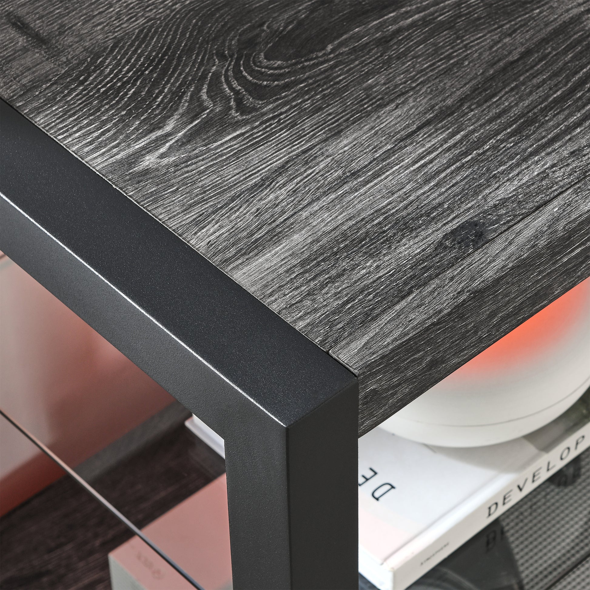 60 Inch Electric Fireplace Media Tv Stand With Sync Colorful Led Lights Dark Rustic Oak Color Powder Coated No Electric Dark Oak Vent Free Primary Living Space Yes Insert Wood Stainless Steel Glass Electric