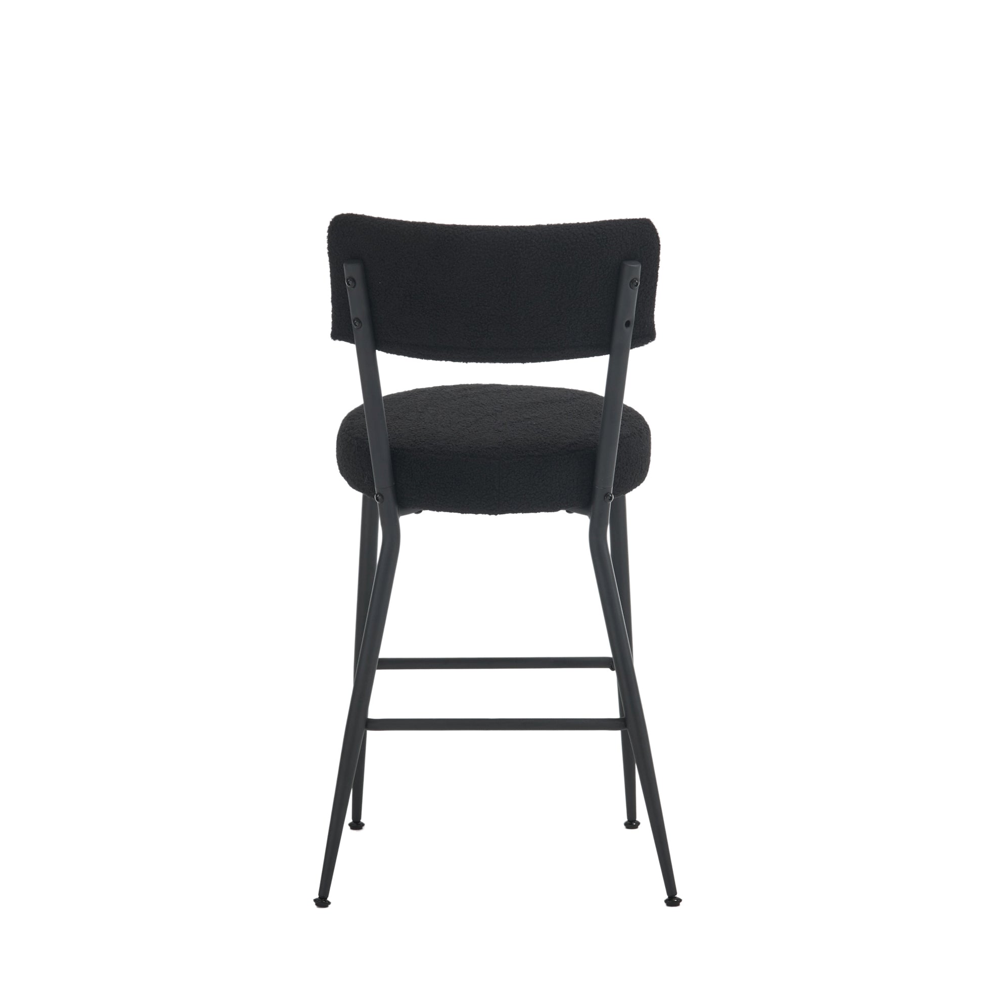 Set Of 4 Modern Teddy Fabric Upholstered Bar Stools Metal Base High Stool Suitable For Kitchen, Dining And Living Room Black Stylish And Comfortable Island Seating Black Metal