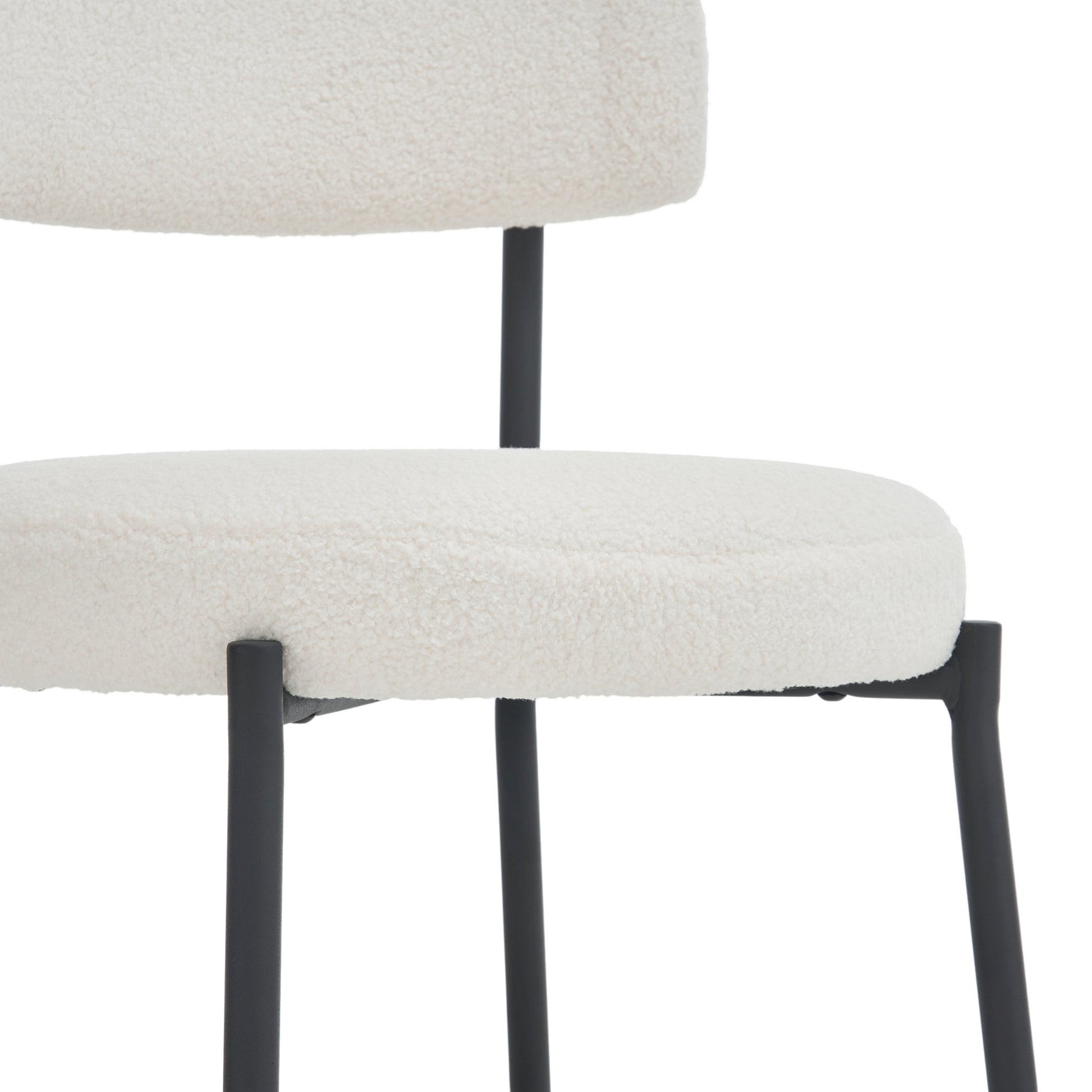 Set Of 2 Mid Century Modern Dining Chairs Teddy Fabric Upholstered Curved Back Metal Frame Beige Elegant And Comfortable Kitchen Chairs Beige Metal