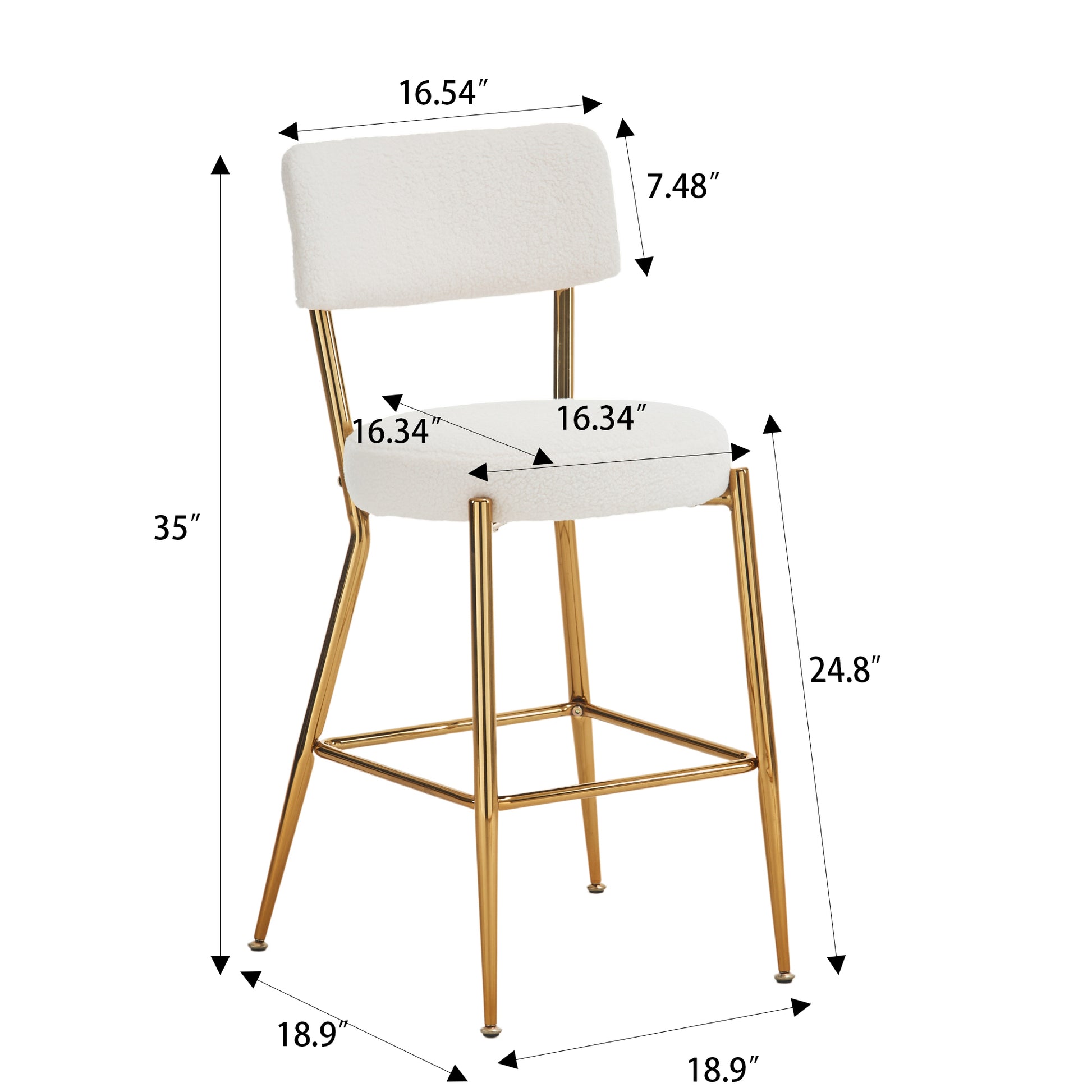 Set Of 4 Modern Teddy Fabric Upholstered Bar Stools Metal Base High Stool Suitable For Kitchen, Dining And Living Room Beige Stylish And Comfortable Island Seating Beige Metal