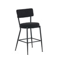 Set Of 4 Modern Teddy Fabric Upholstered Bar Stools Metal Base High Stool Suitable For Kitchen, Dining And Living Room Black Stylish And Comfortable Island Seating Black Metal
