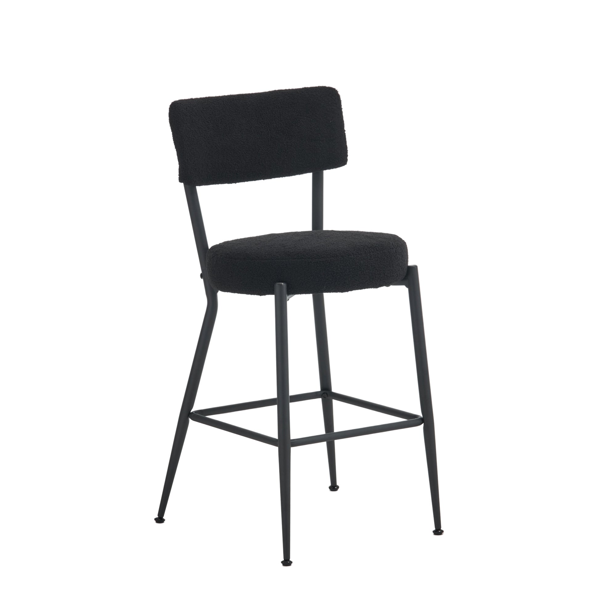 Set Of 4 Modern Teddy Fabric Upholstered Bar Stools Metal Base High Stool Suitable For Kitchen, Dining And Living Room Black Stylish And Comfortable Island Seating Black Metal