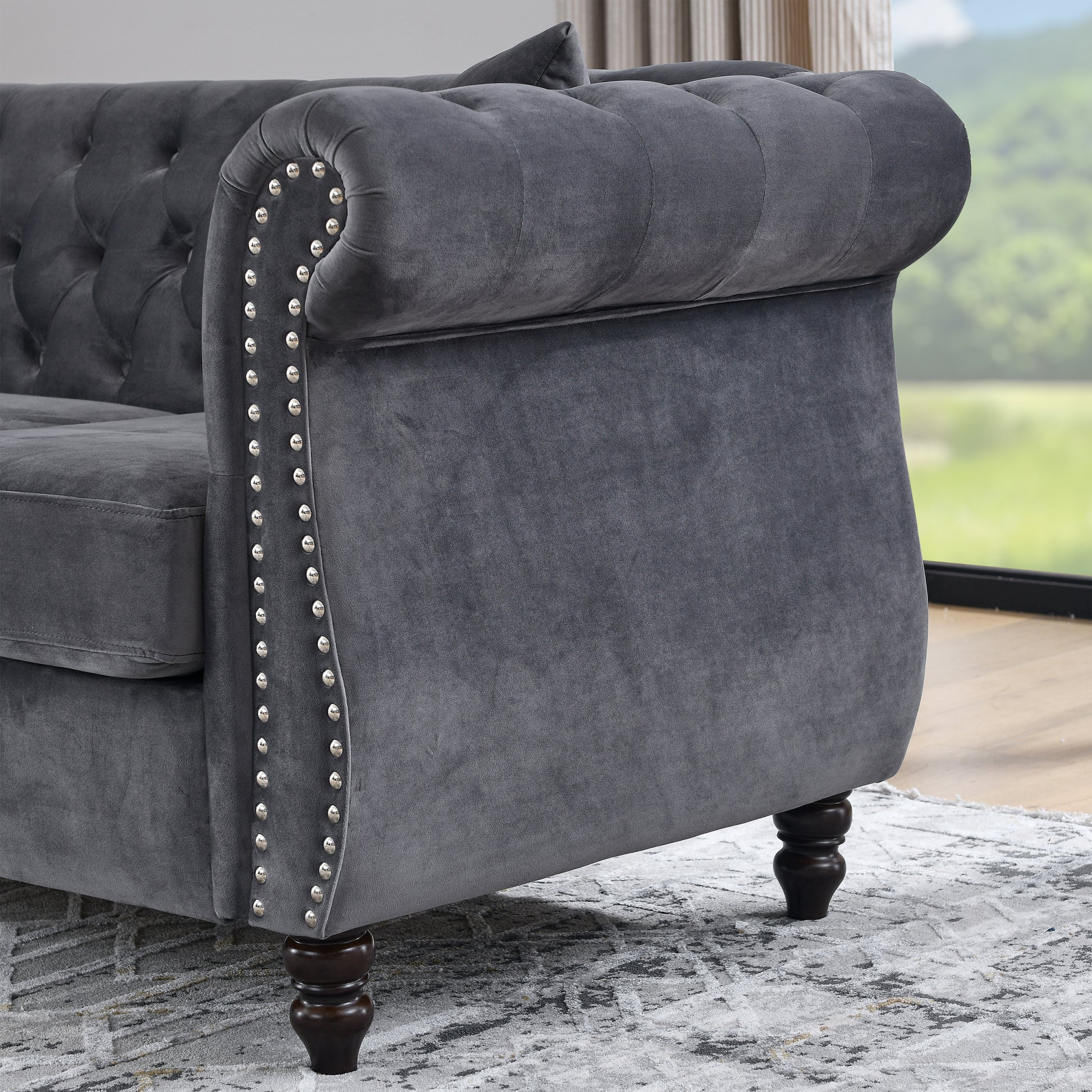 3 Seater 3 Seater Combination Sofa.Grey Velvet W834S00062 Grey Foam Velvet