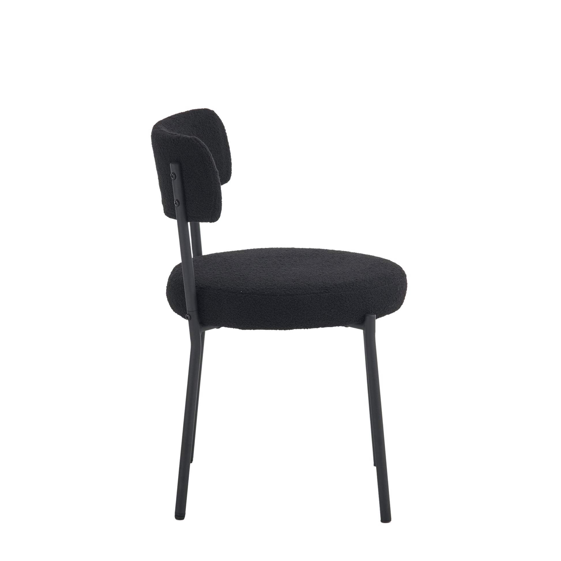 Set Of 2 Mid Century Modern Dining Chairs Teddy Fabric Upholstery Curved Back Metal Frame Black Elegant And Comfortable Kitchen Chairs Black Metal
