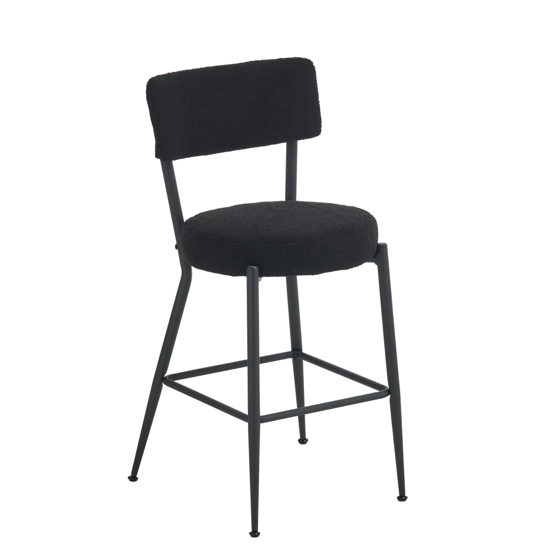 Set Of 4 Modern Teddy Fabric Upholstered Bar Stools Metal Base High Stool Suitable For Kitchen, Dining And Living Room Black Stylish And Comfortable Island Seating Black Metal