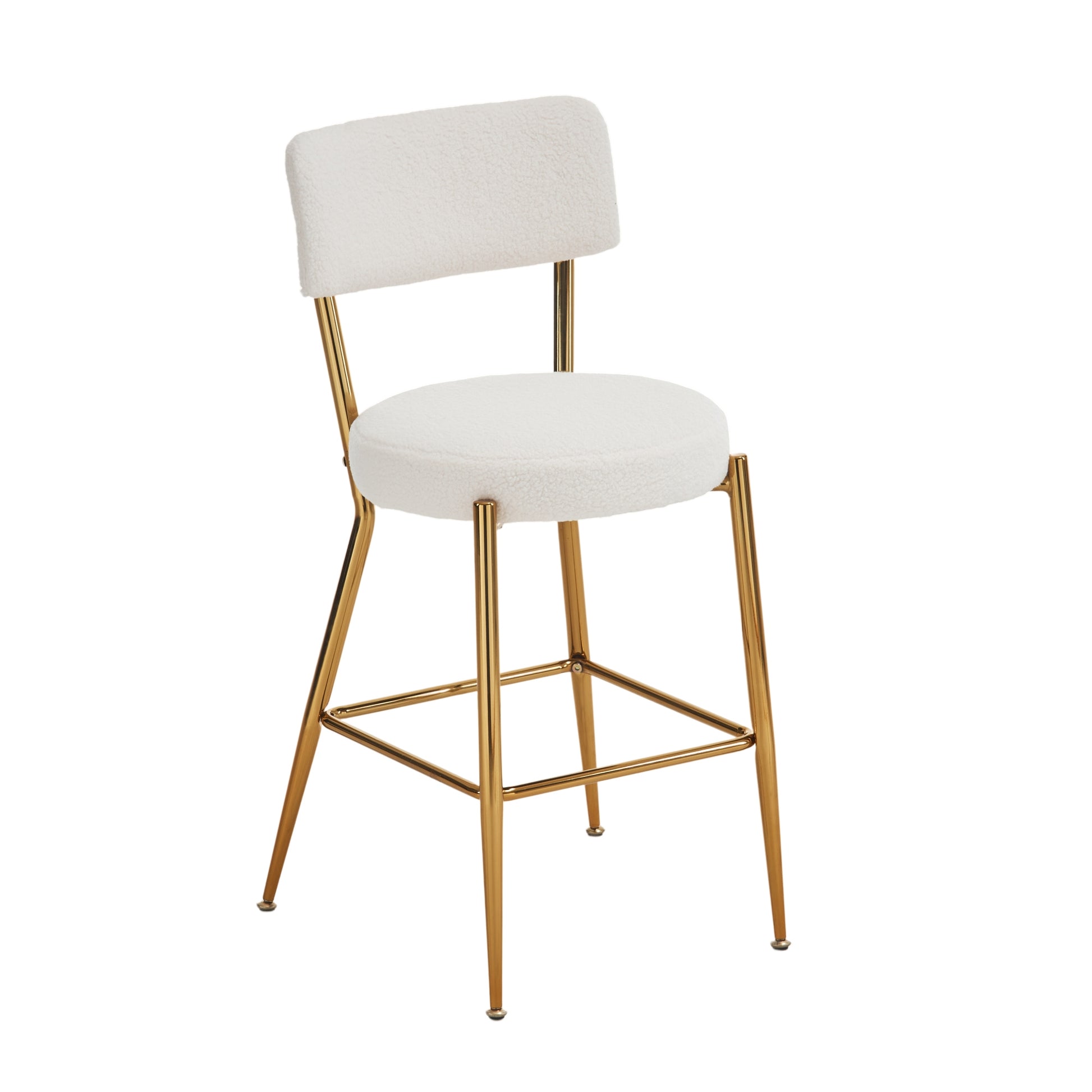Set Of 4 Modern Teddy Fabric Upholstered Bar Stools Metal Base High Stool Suitable For Kitchen, Dining And Living Room Beige Stylish And Comfortable Island Seating Beige Metal