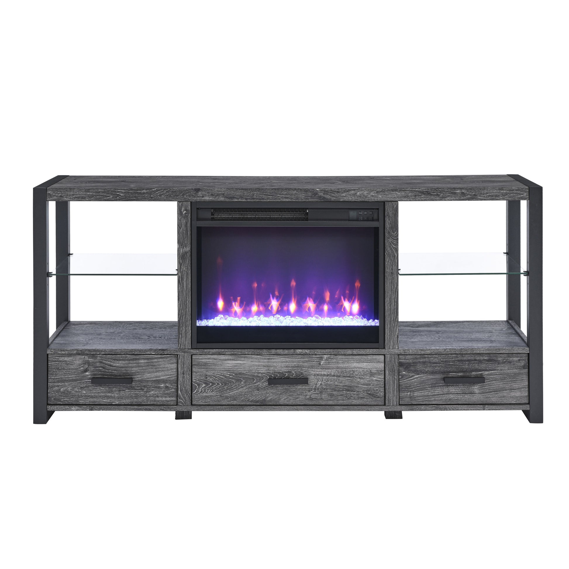 60 Inch Electric Fireplace Media Tv Stand With Sync Colorful Led Lights Dark Rustic Oak Color Powder Coated No Electric Dark Oak Vent Free Primary Living Space Yes Insert Wood Stainless Steel Glass Electric