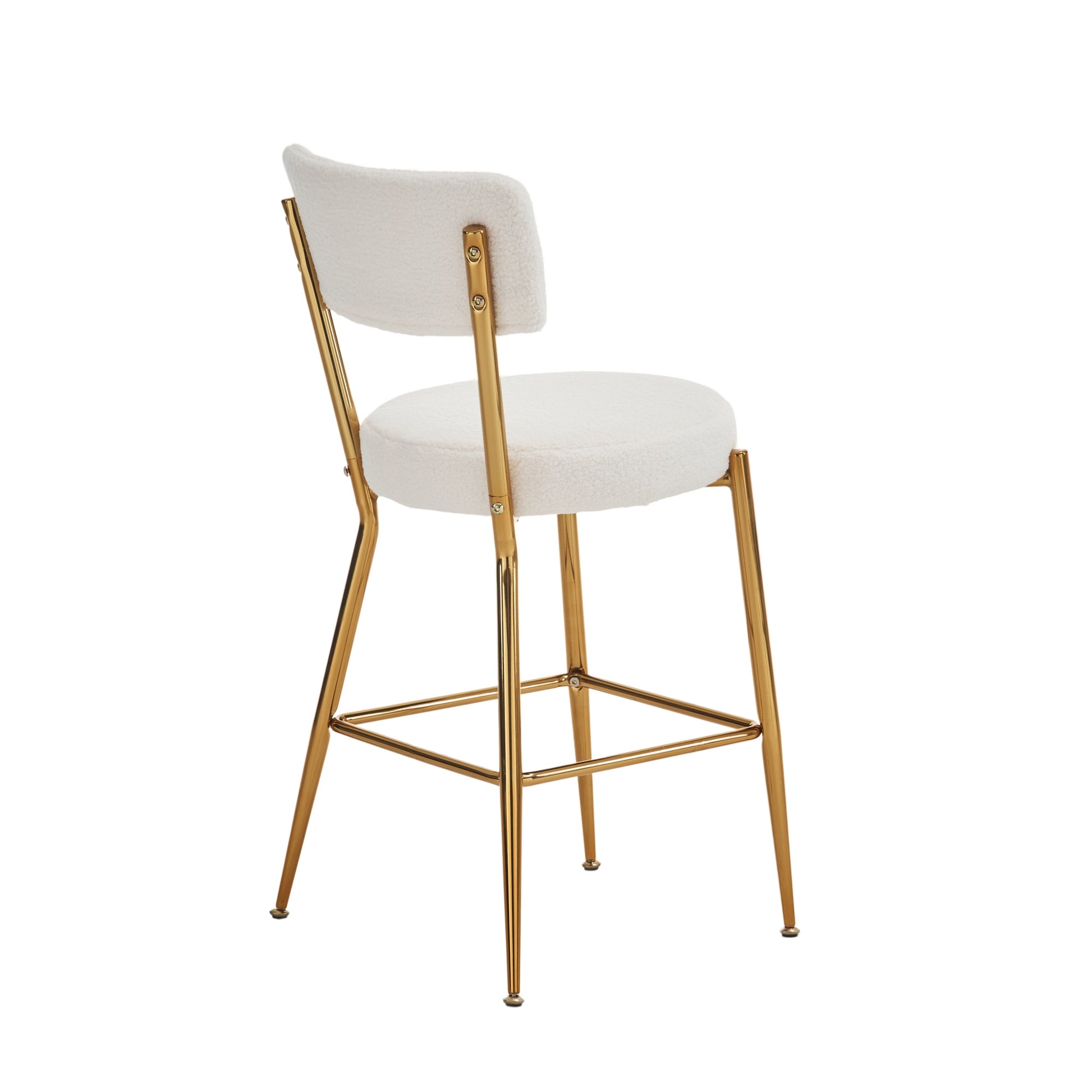 Set Of 4 Modern Teddy Fabric Upholstered Bar Stools Metal Base High Stool Suitable For Kitchen, Dining And Living Room Beige Stylish And Comfortable Island Seating Beige Metal